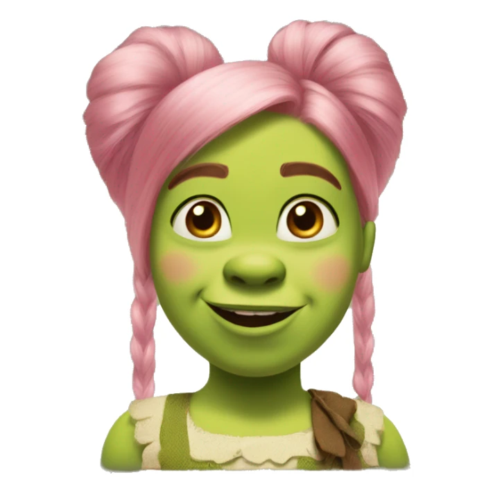 shrek with pink hair bow on the head blushing sticker