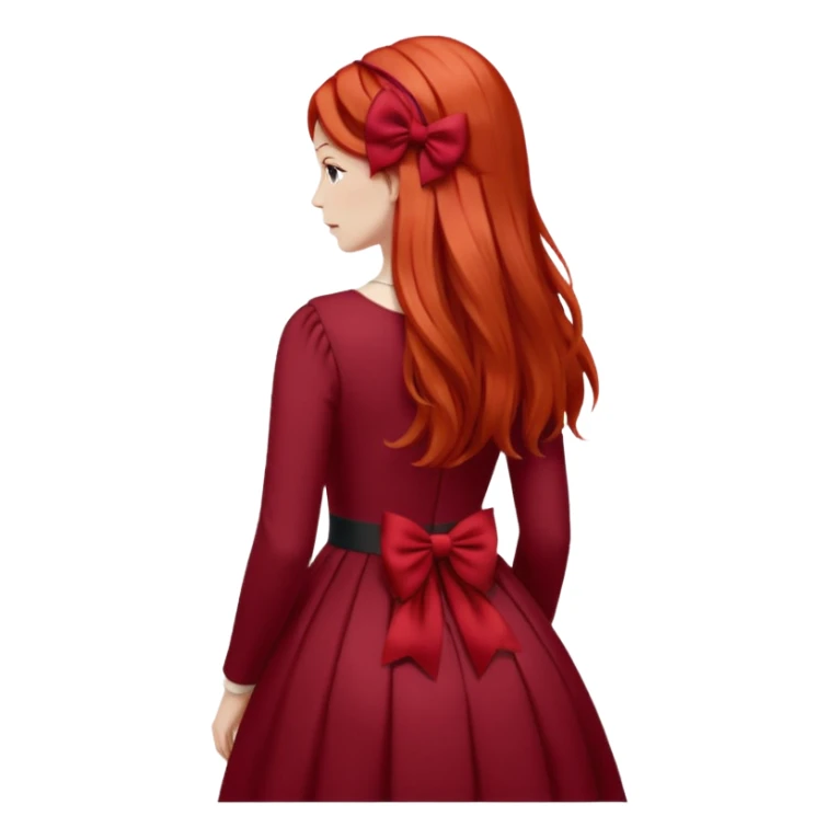red long hairs with burgundy bow from the back sticker