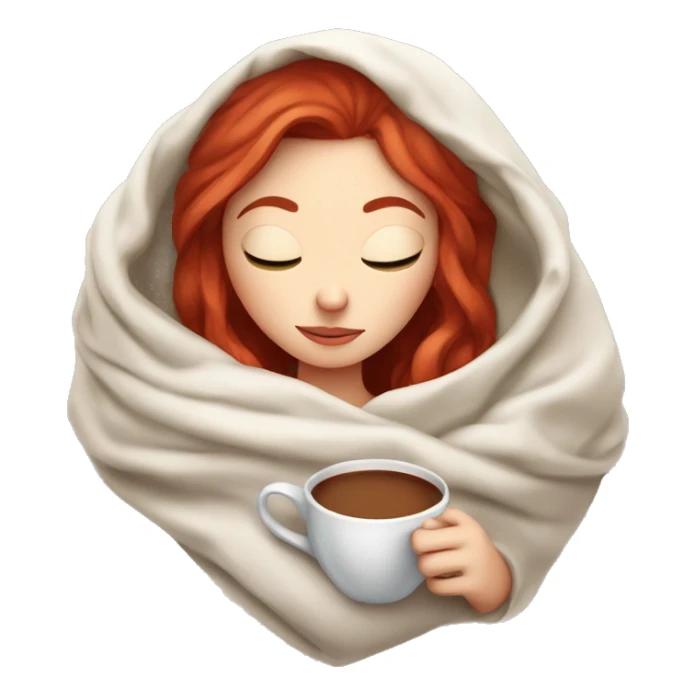 white girl red hair inside a blanket sipping coffee eyes closed sticker