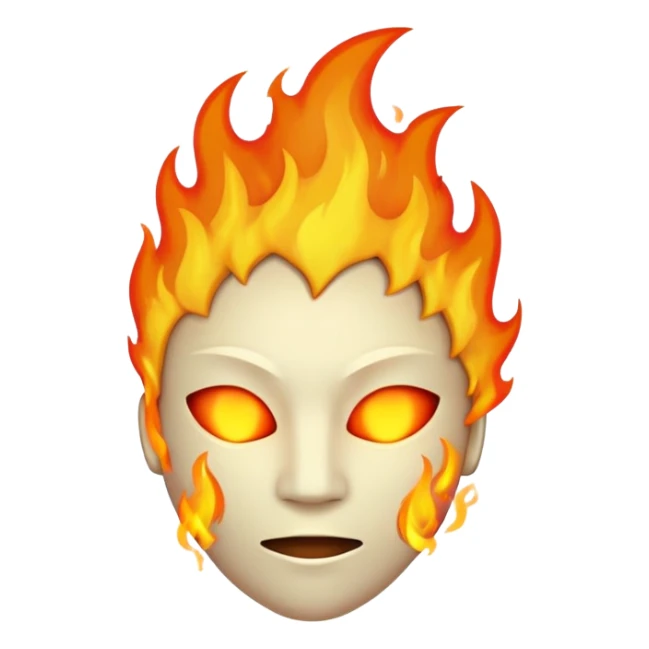 featureless head with fire, no eyes, no mouth, blank face sticker