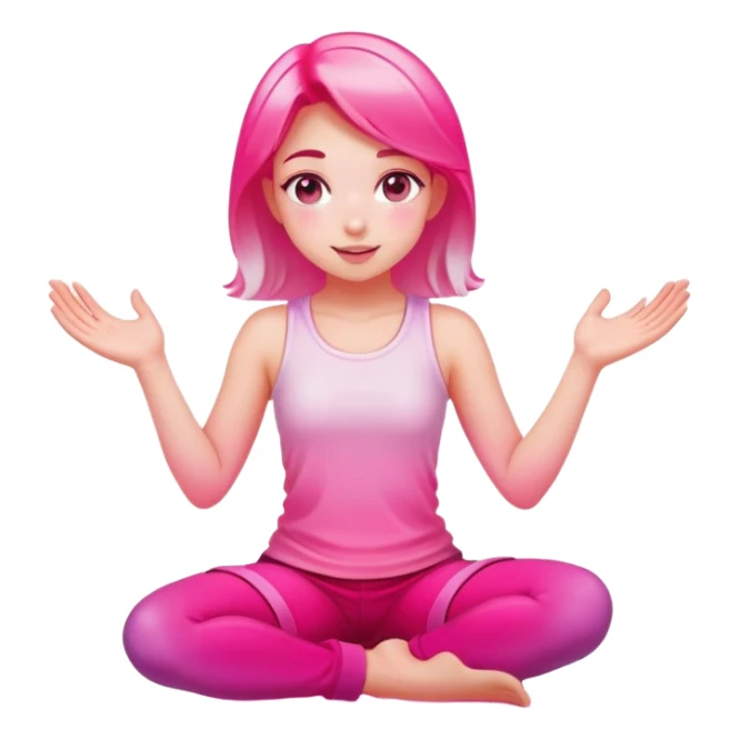 Girl kneeling in playful pose, transparent glass style, bright pink gradient, with shadows and highlights, minimalist design sticker