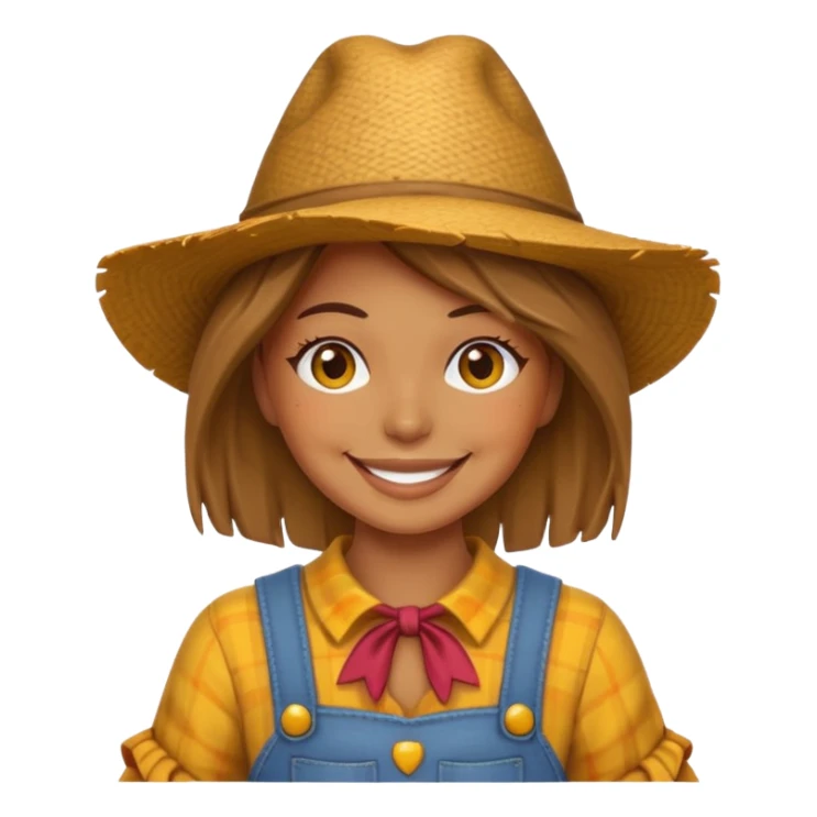 Scracrow with typical female emoji face, chest up only sticker