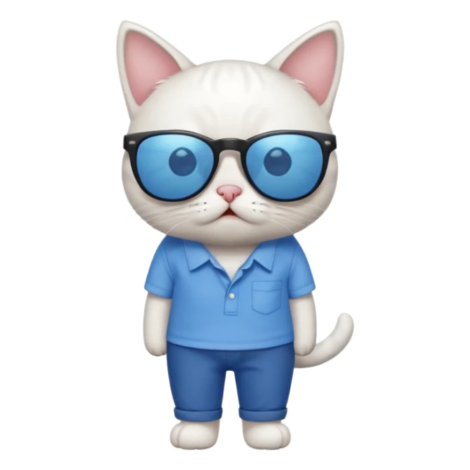 Cat with sunglasses with blue shirt pants and shocked sticker