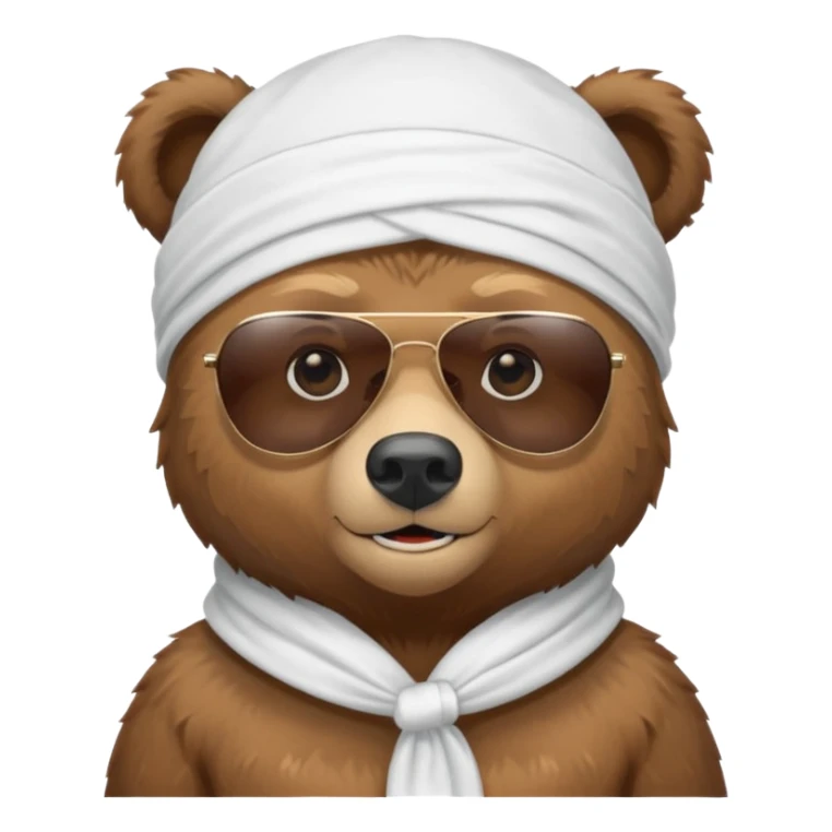 cute Russian grizzly bear wearing a white durag, with sunglasses sticker