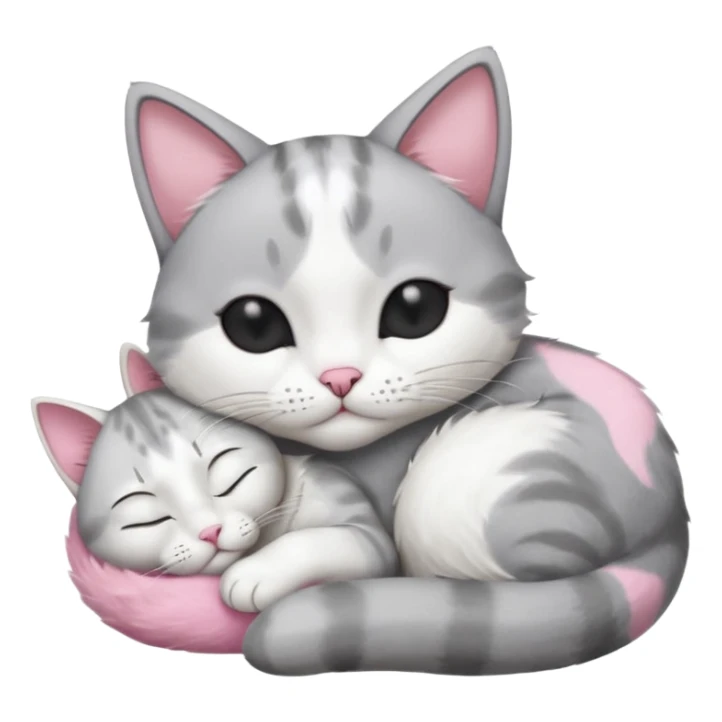 1 grey and white small cat with his eyes closed lying down leaning on his elbow with his paw curled under his head holding it up sticker