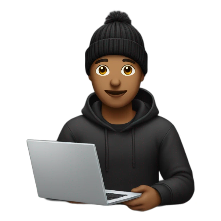 tech guy with black beanie holding a laptop in the lap sticker