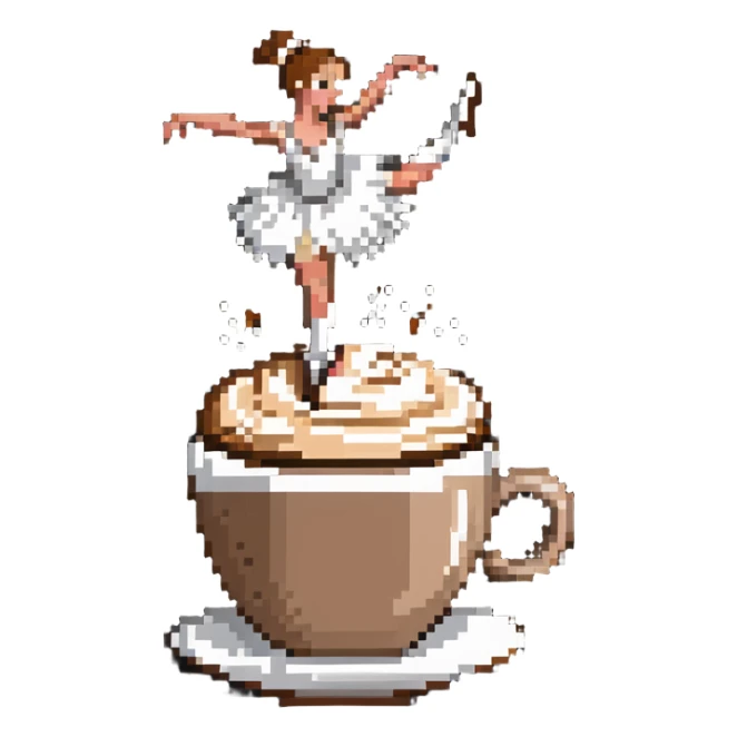 Ballerina dancing on top of frothy cappuccino, coffee cup sticker