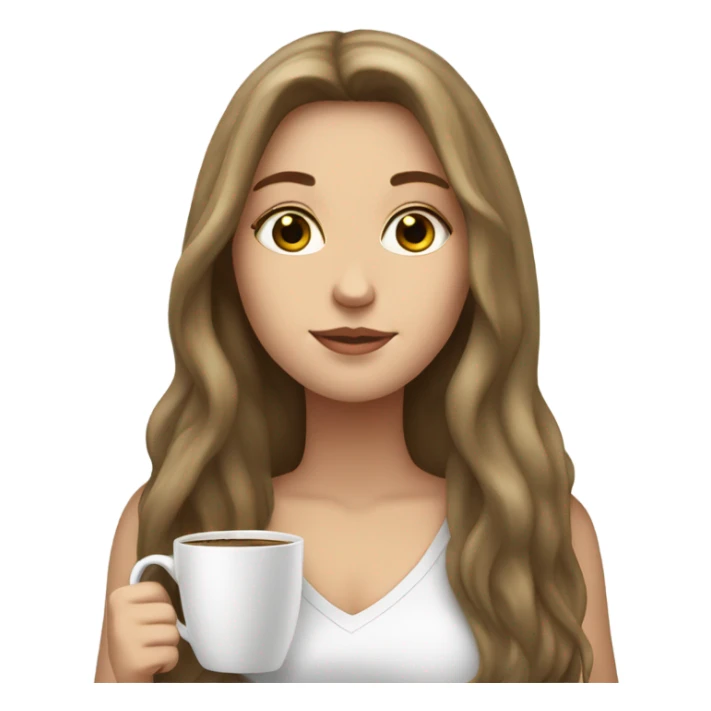 White girl with long hair having coffee sticker
