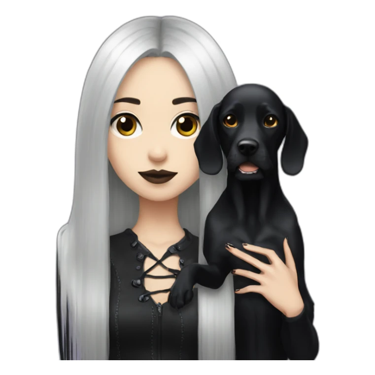 goth girl, long hair, with a black dog sticker
