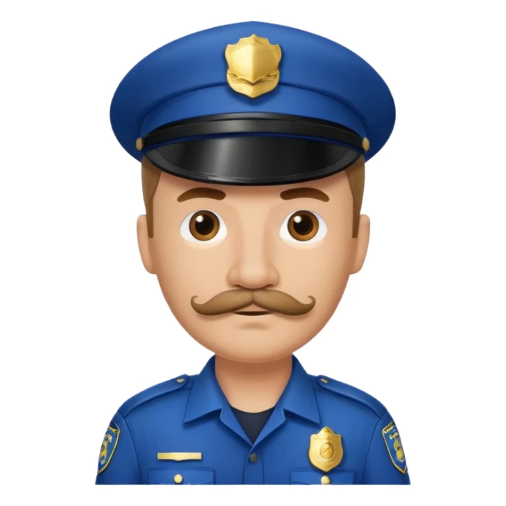 Male police officer, cap on, mustache, realistic portrait sticker