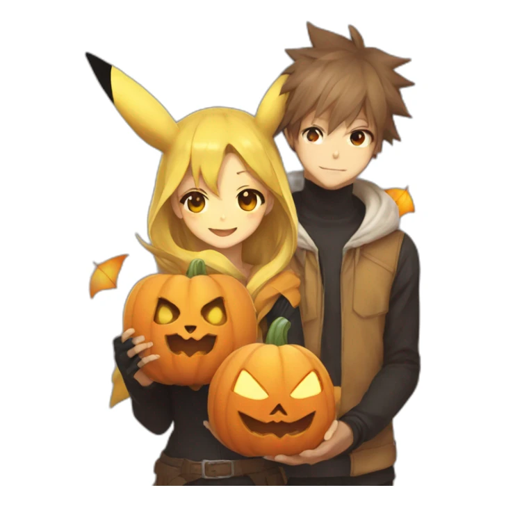 Anime Pikachu and eevee holding halloween pumpkin sticker