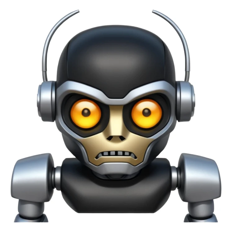 Make robot and wearing a black t shirt and angry sticker