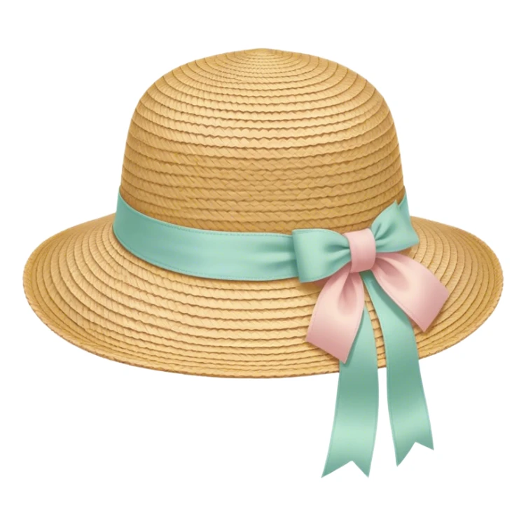 A woven sun hat with a pastel ribbon sticker