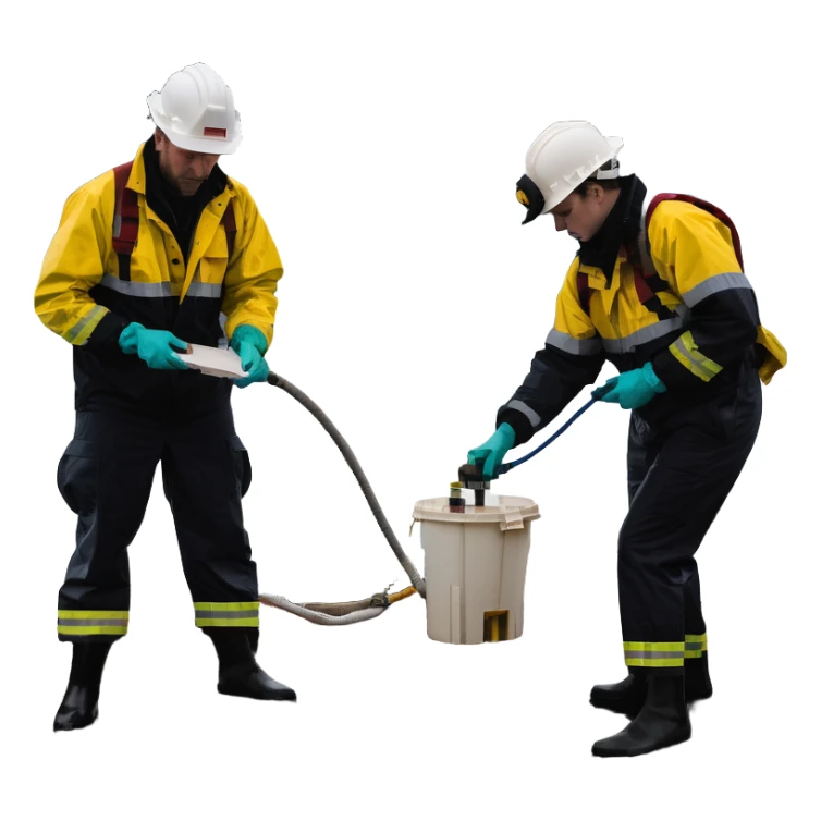 Marine geologists on ship deck battling stormy seas while retrieving ocean floor samples sticker