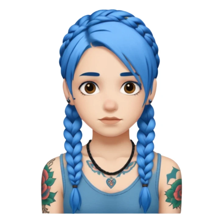 blue hair with braids and tattoos sticker