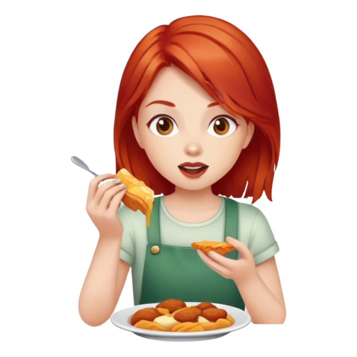 girl with red hair eating food sticker