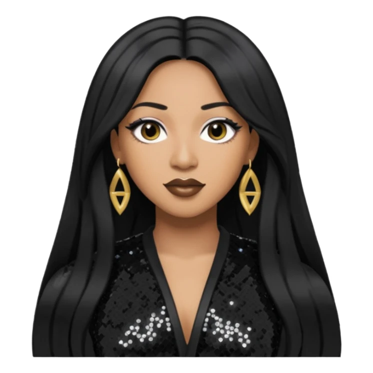 Taj from SWV with long black hair, black sequin outfit sticker