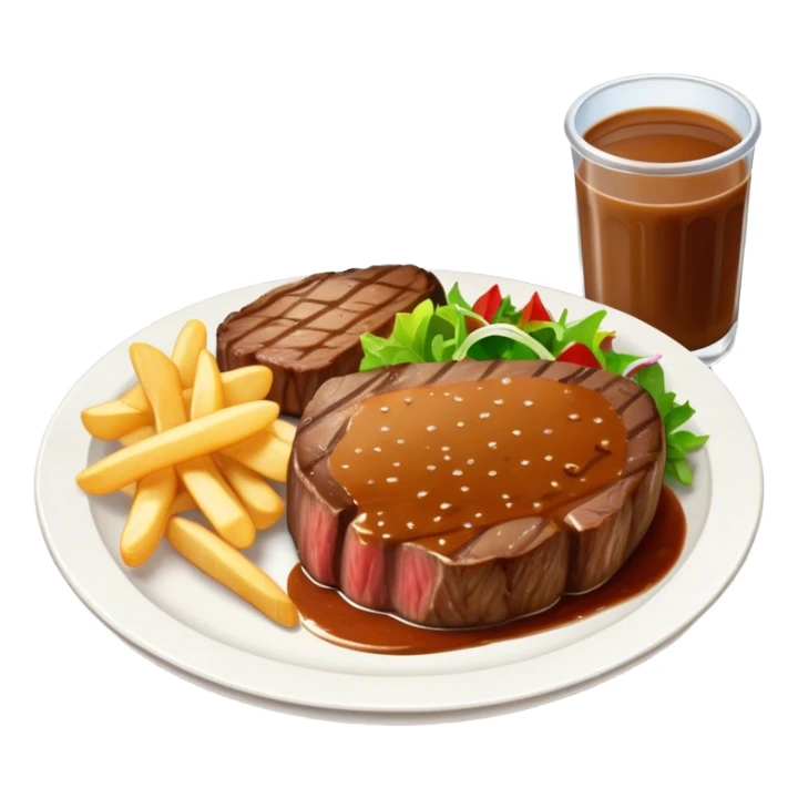 big juicy australian steak meal featuring chips, small salad in a ramikan and gravy  sticker