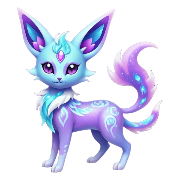 Shiny Exotic Nebulae Tropical Colorful Neon-colored Glittery Ethereal Sparkly Espeon-Amaura-Aurorus-Fakémon-hybrid-creature (full body)  sticker
