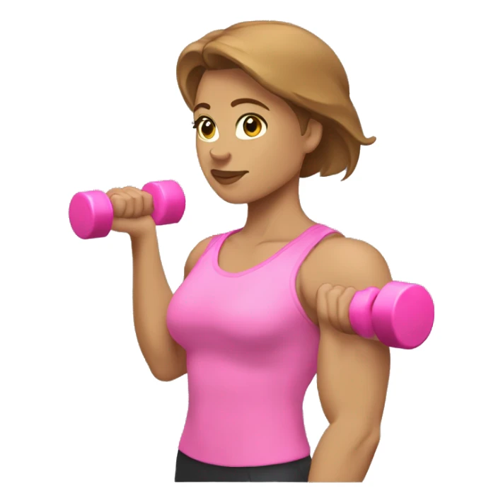 Short light brown hair Female White bicep side view holding a pink dumbbell sticker