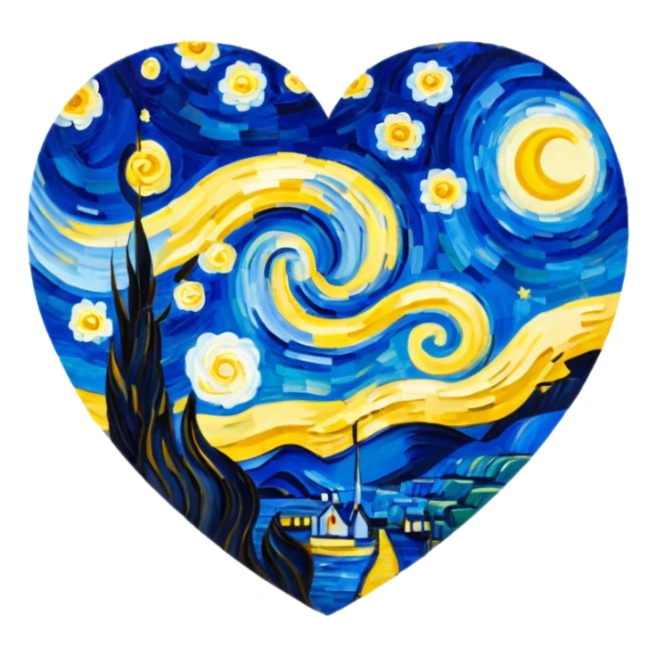 Vangogh starry night in a heart sticker