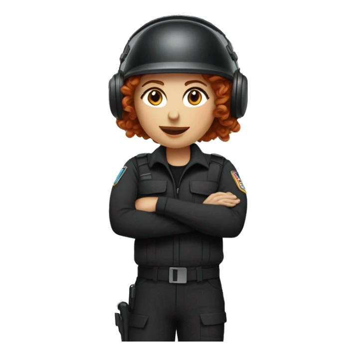 operator dressed in black with a milatary helmet, without glasses, wearing a headset, ready to respond to alerts, preferably curly redhead female  sticker