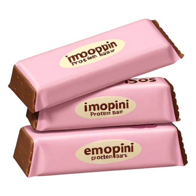 Beige protein bars with pastel pink wrappers, stacked neatly sticker