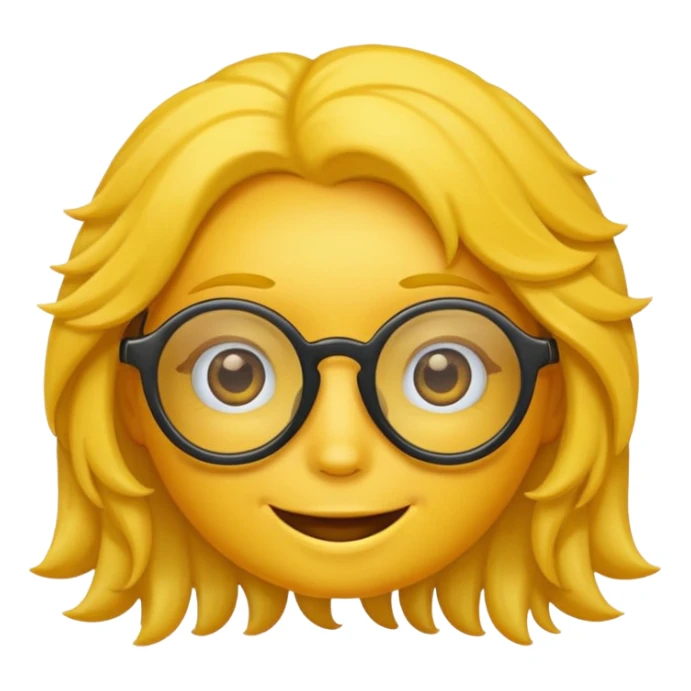 Realiza un emoticon amarillo sonriente, con lentes oscuros y cabello rizado sticker