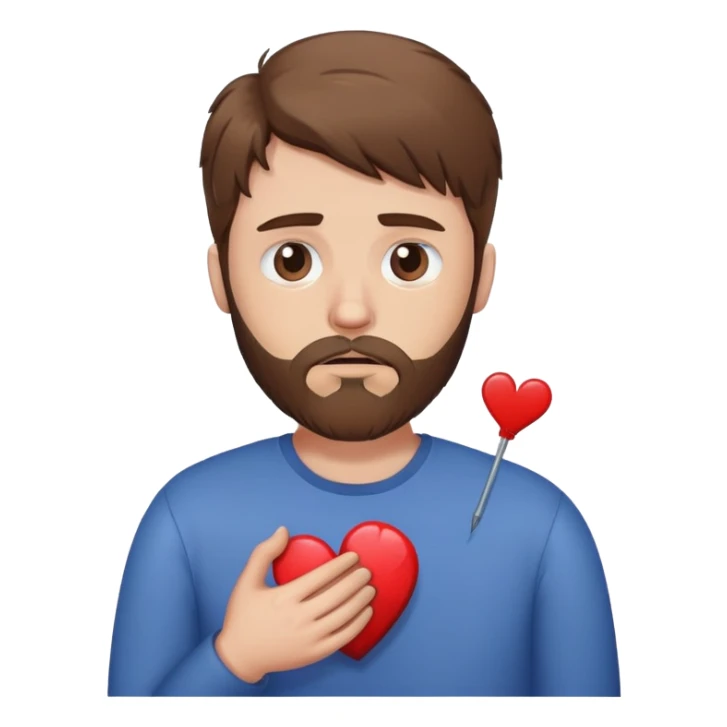 White man with brown hair and beard holding a broken heart with anxiety  sticker