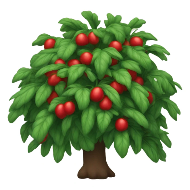 A big leafy bush with scattered red pappers growing on it. sticker