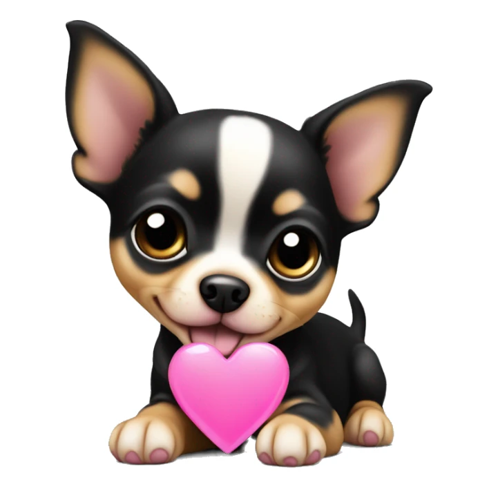 black & tan chihuahua puppy with a pink heart sticker