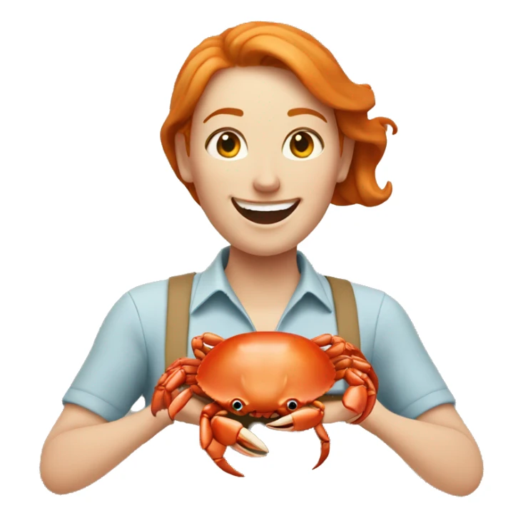 Happy ginger woman holding crab  sticker