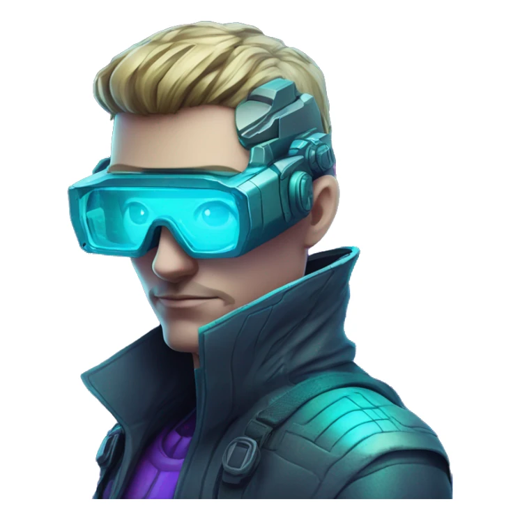 Secret human agent with  cyberpunk elements with a spyglass scanning looking reviewing multicolor lines of code, cyan and purple colors, only upper body portrait sticker