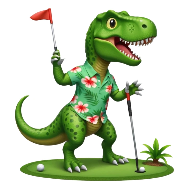 T. rex playing golf in a Hawaiian shirt sticker
