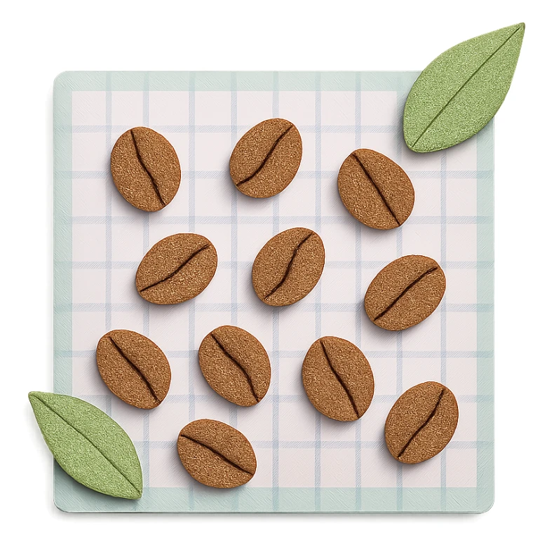 coffee bean pattern grid paper background with leaves, soft pastel style, transparent background sticker