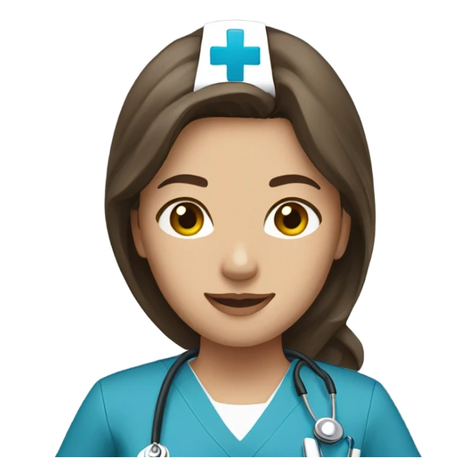 Nurse, woman, long brunette hair, blue scrubs sticker