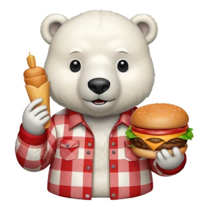 polar bear with burger wearing red checkered shirt sticker
