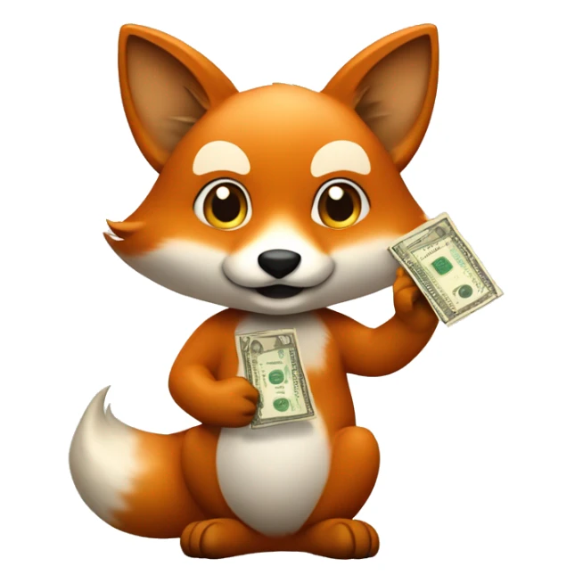 Cute-Fox-with-Money-in-right-hand-and-phone-in-left-hand sticker