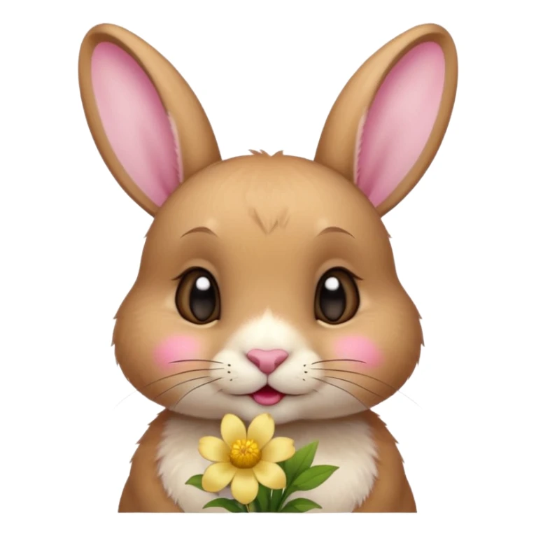 I want a cute short haired rabbit with a light yellow flower on its ears making a kissing face sticker