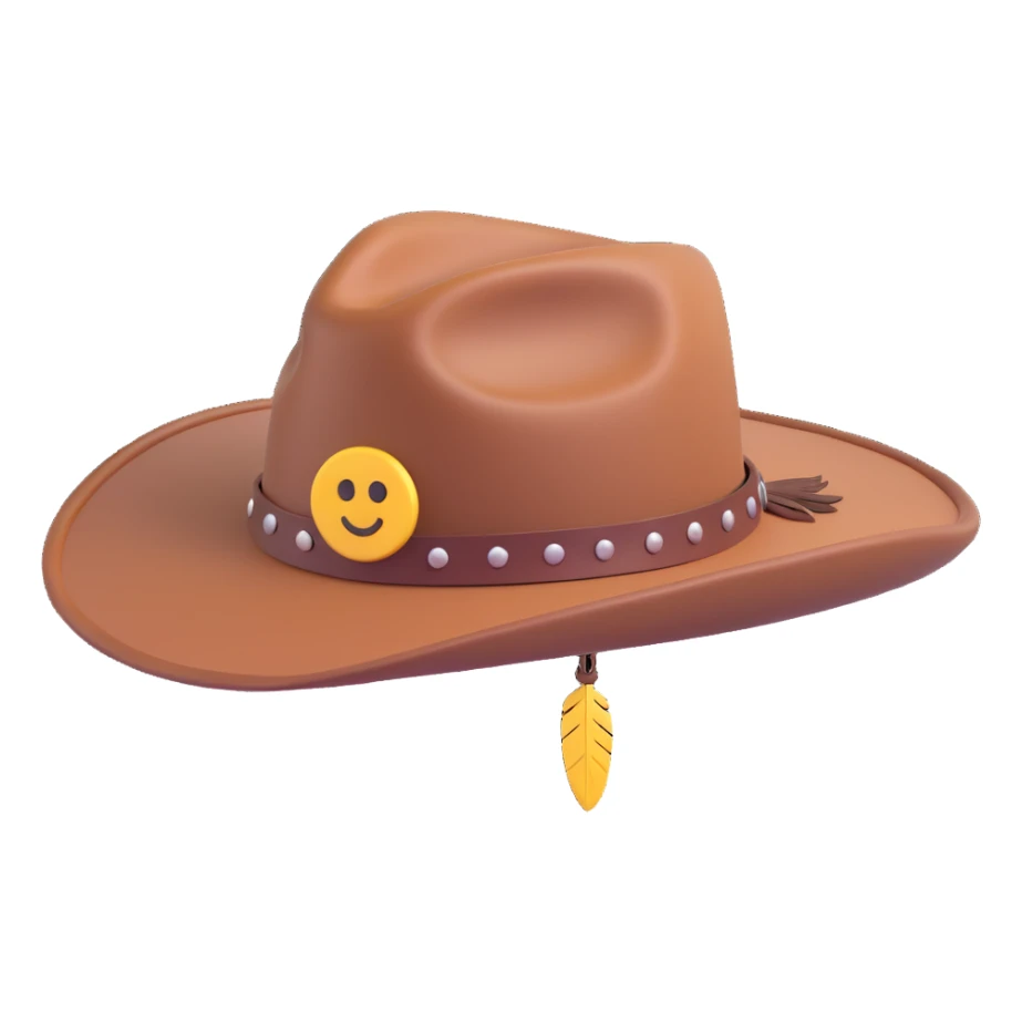 Add a single feather tucked into the leather band of the Billy Jack hat, keep the 3D emoji style. sticker