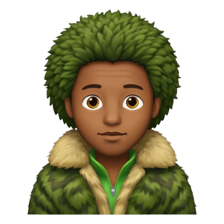  black  male in green fur coat  sticker