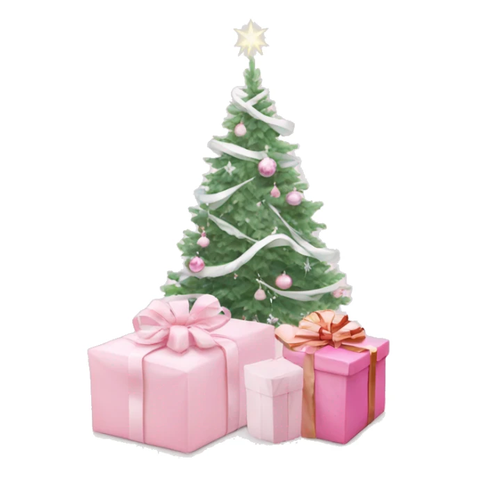 Light pink Christmas gifts under a white Christmas tree  sticker