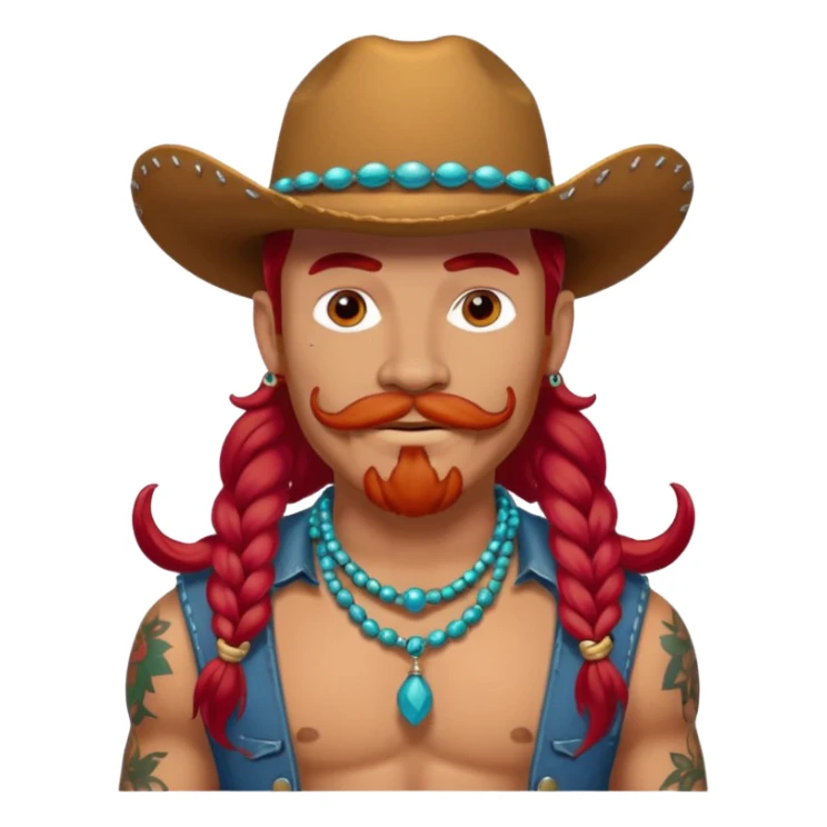 mustached cowboys bead and long red hair with tattoos on face  sticker