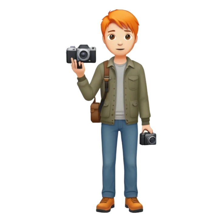 orange hair full body man with camera standing sticker