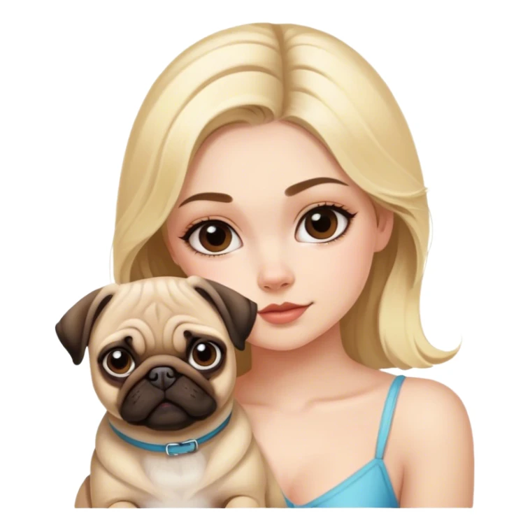 coquette blonde girl, with a pug sticker