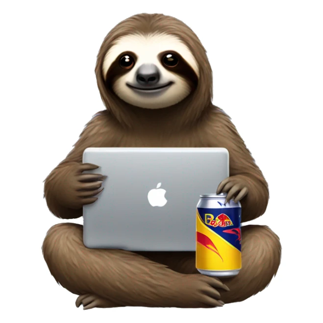 sloth with RedBull can and laptop sticker