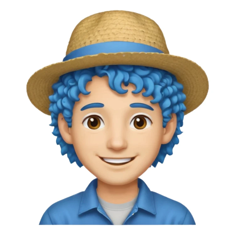 mid blue haired man curly hair and big earrings and and hat wearing sticker