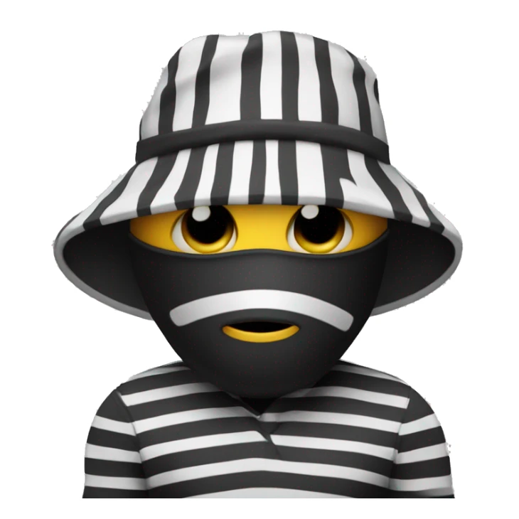 Robber Emoji with a back hat and a back mask that only covers his eyes with a striped black and white shirt sticker