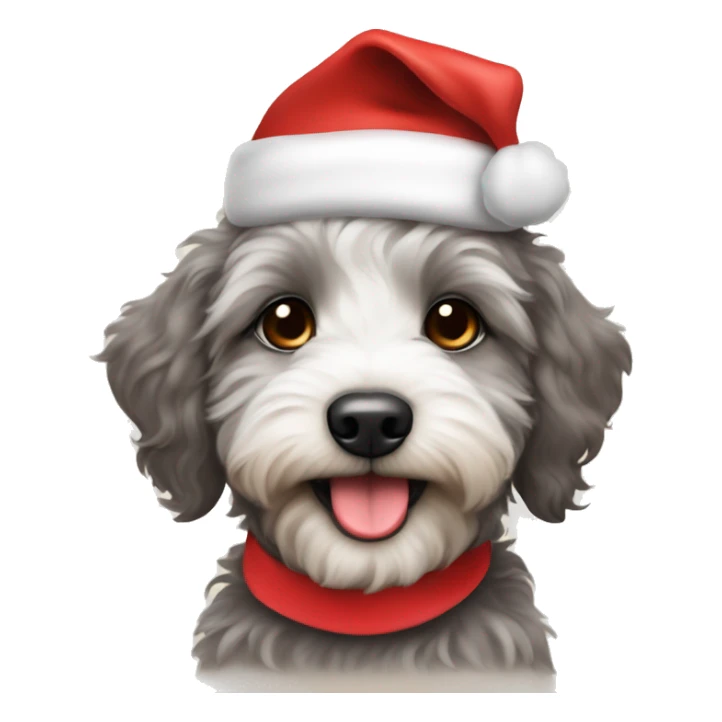 Aussidoodle puppy wearing Santa hat and red bow sticker