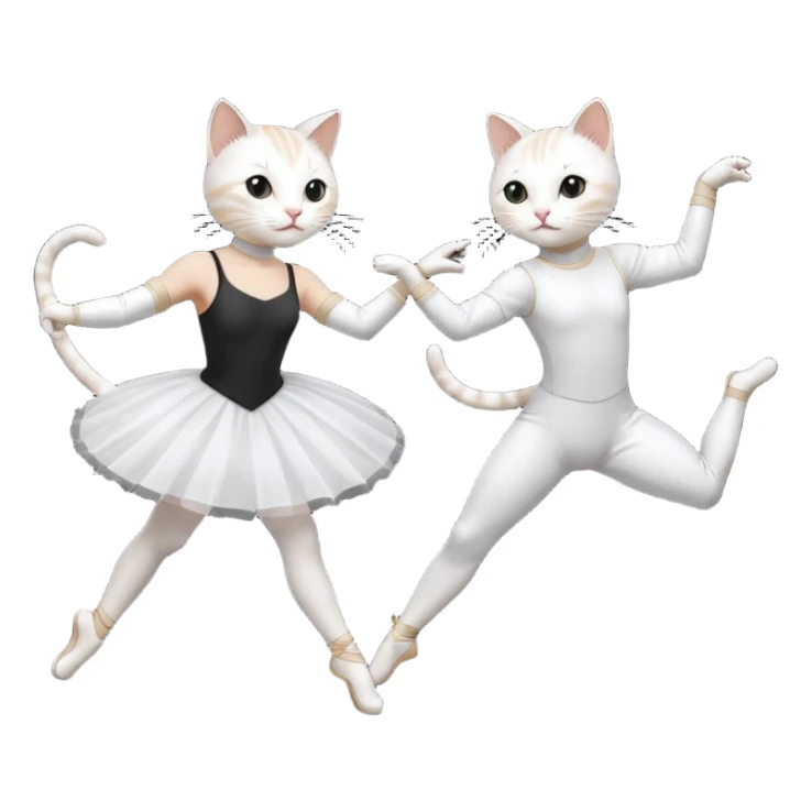 A white female cat doing ballet and a black male cat doing fencing sticker